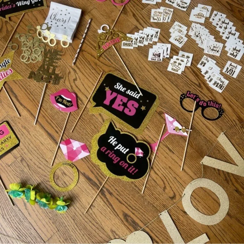 Bachelorette Party Decorations & Photo Booth Props Lot Drunk In Love Banner